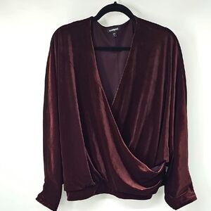 Express Rich Chocolate Brown Velvet Faux Wrap Dolman Sleeve Sweater Top